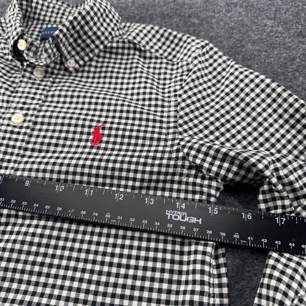 Ralph Lauren Boys Black White Gingham Button Down Shirt Size S 8 Pony Logo